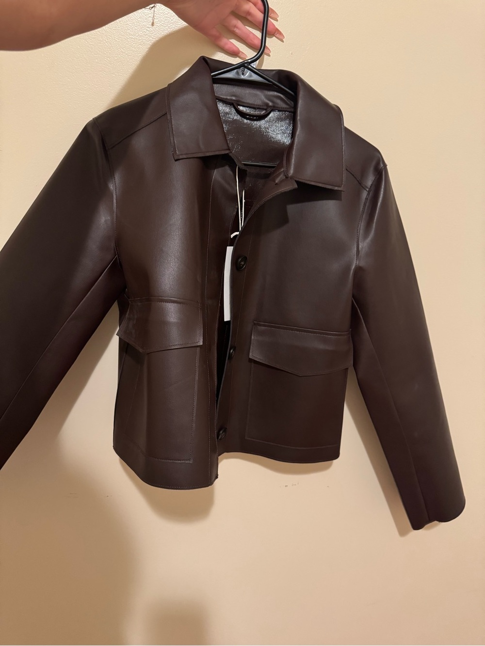 Zara Brown Faux Leather Cropped Jacket - Picture 7 of 7